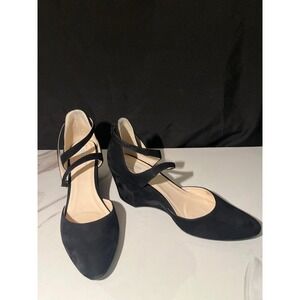 Cole Haan Lacey Black Suede‎ Wedge Heels Ankle Strap Pointed Toe Women Size 8
